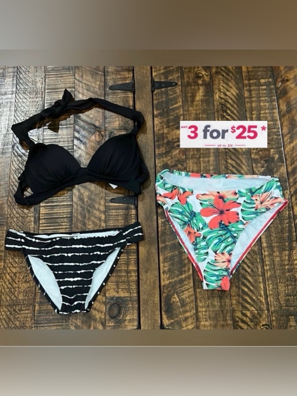 Black and Floral Bikini Set bundle size small